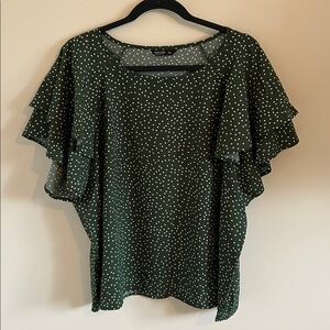 Plus - Green Polka Dot Ruffle Sleeve Top - 3X